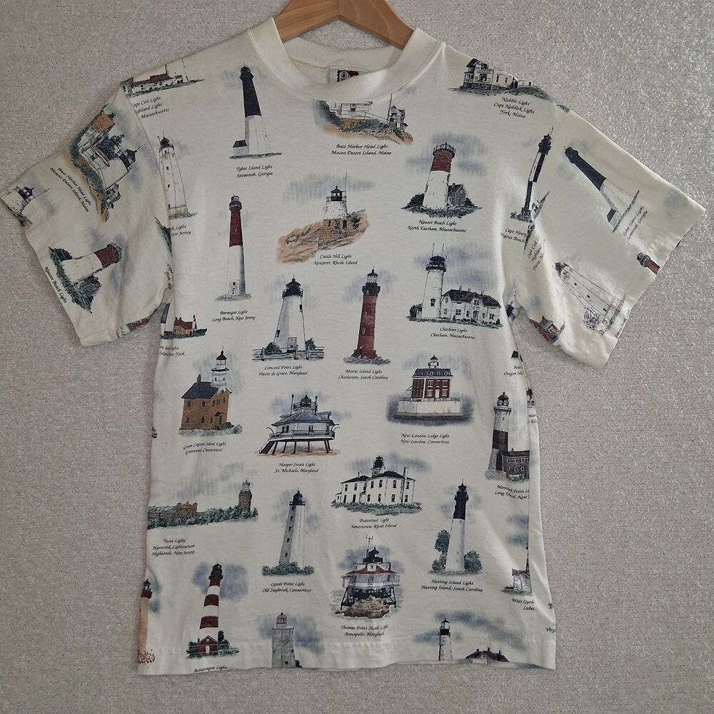 Vintage 100% Cotton T Shirt Women's Sz S Lighthouse Coastal Beach Made In USA